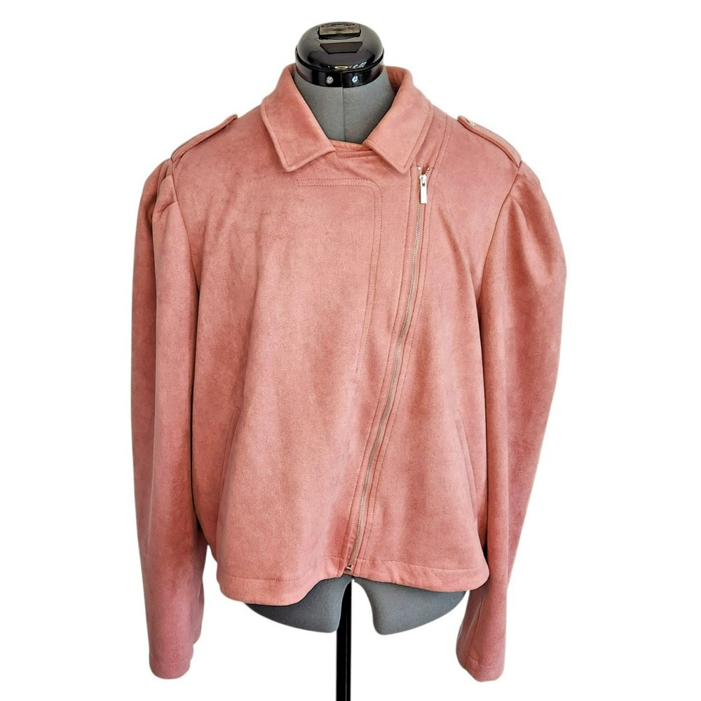 LC Lauren Conrad Womens XXL Pink Faux Suede Puff Sleeve Moto Jacket